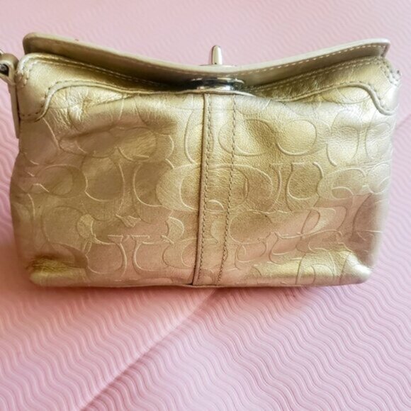 Coach Y2K Gold Leather Legacy Foldover Wristlet with Turn Lock Mini Bag - Picture 3 of 14